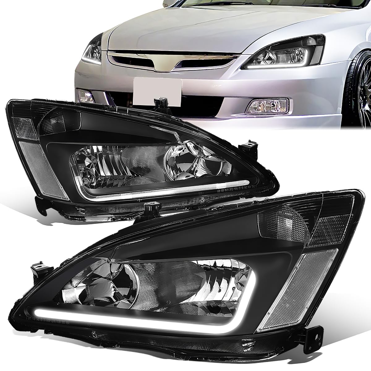 Headlight Assembly Left Right LED DRL Headlamp Set Black Housing Clear Corner Y152