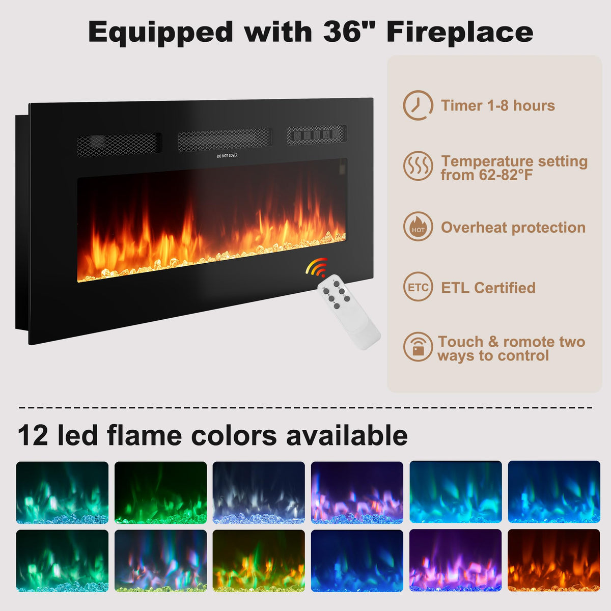 70″ Fluted Fireplace TV Stand with Sliding Tambour Doors I53548