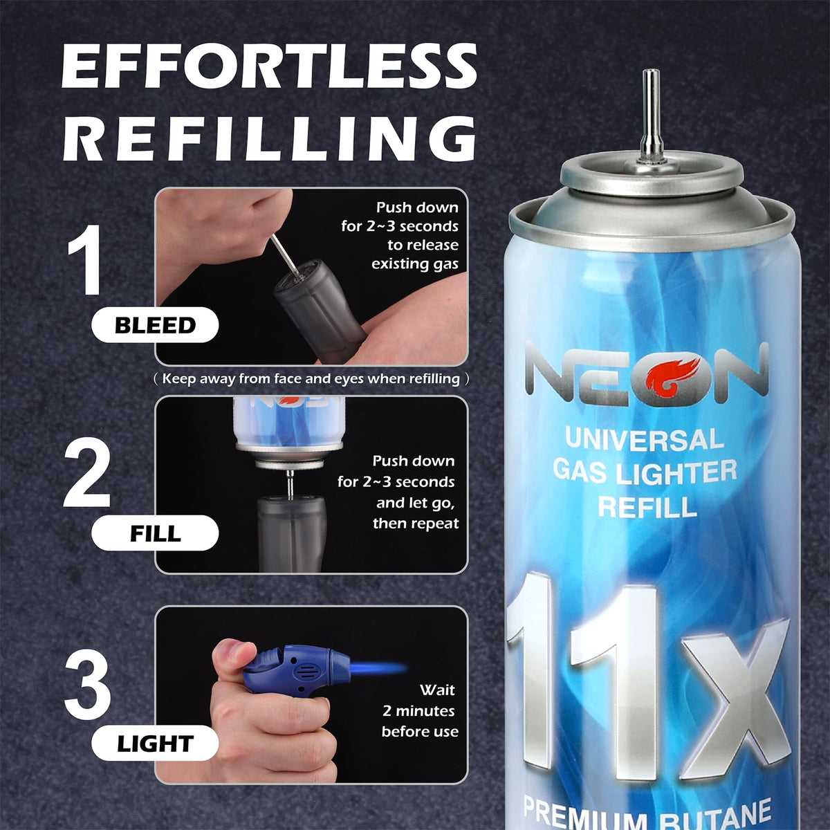 11X Ultra-Refined Butane Fuel 300ml with Metal Nozzle & 5 Adapters, 12 Cans B48773