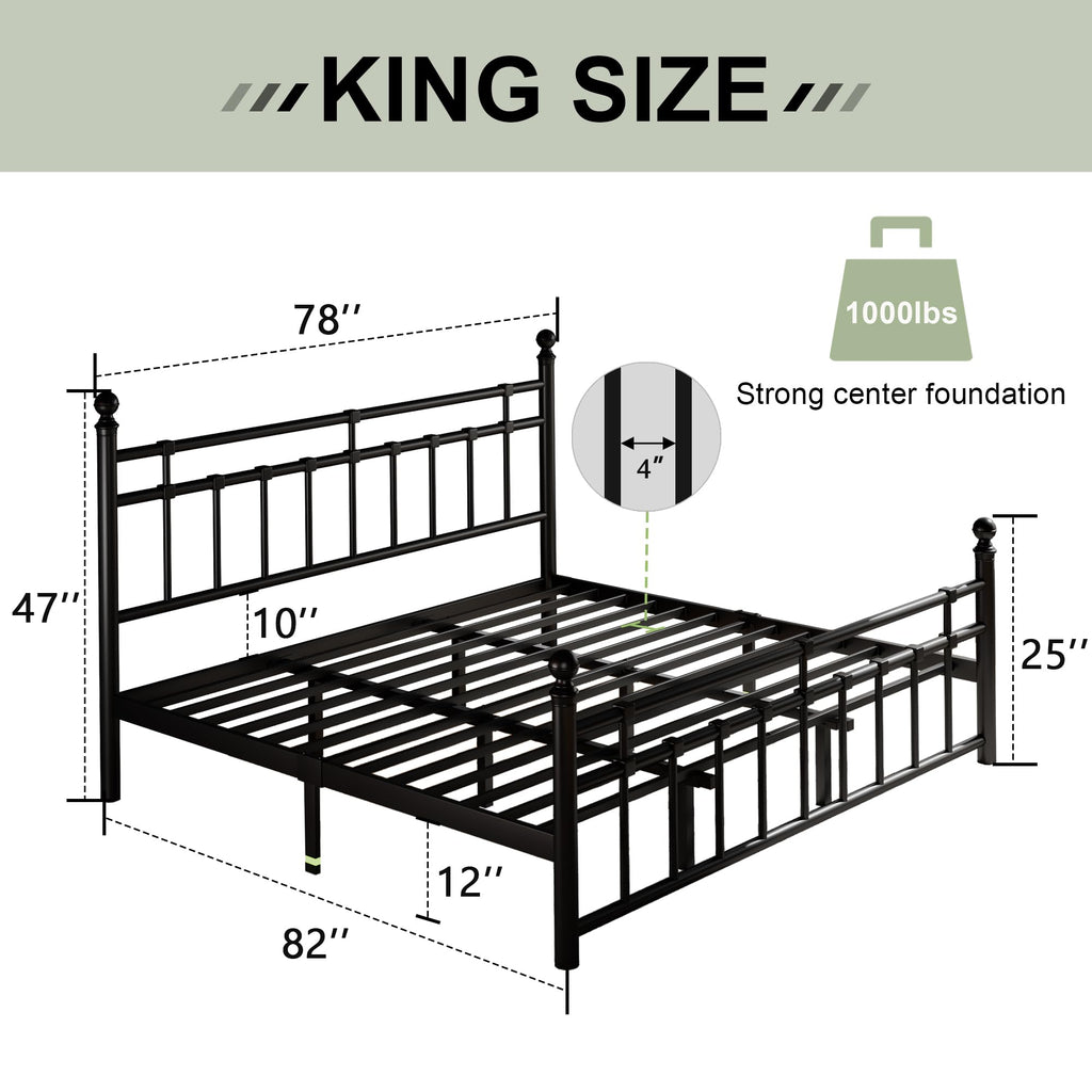 King Size Black Metal Platform Bed Frame with Headboard and Footboard W193840