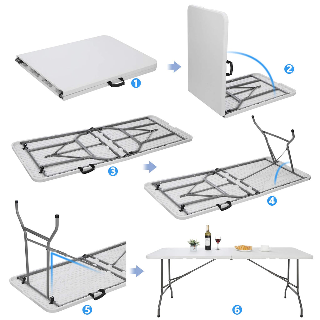White 6Ft Heavy Duty Folding Picnic Table A672226