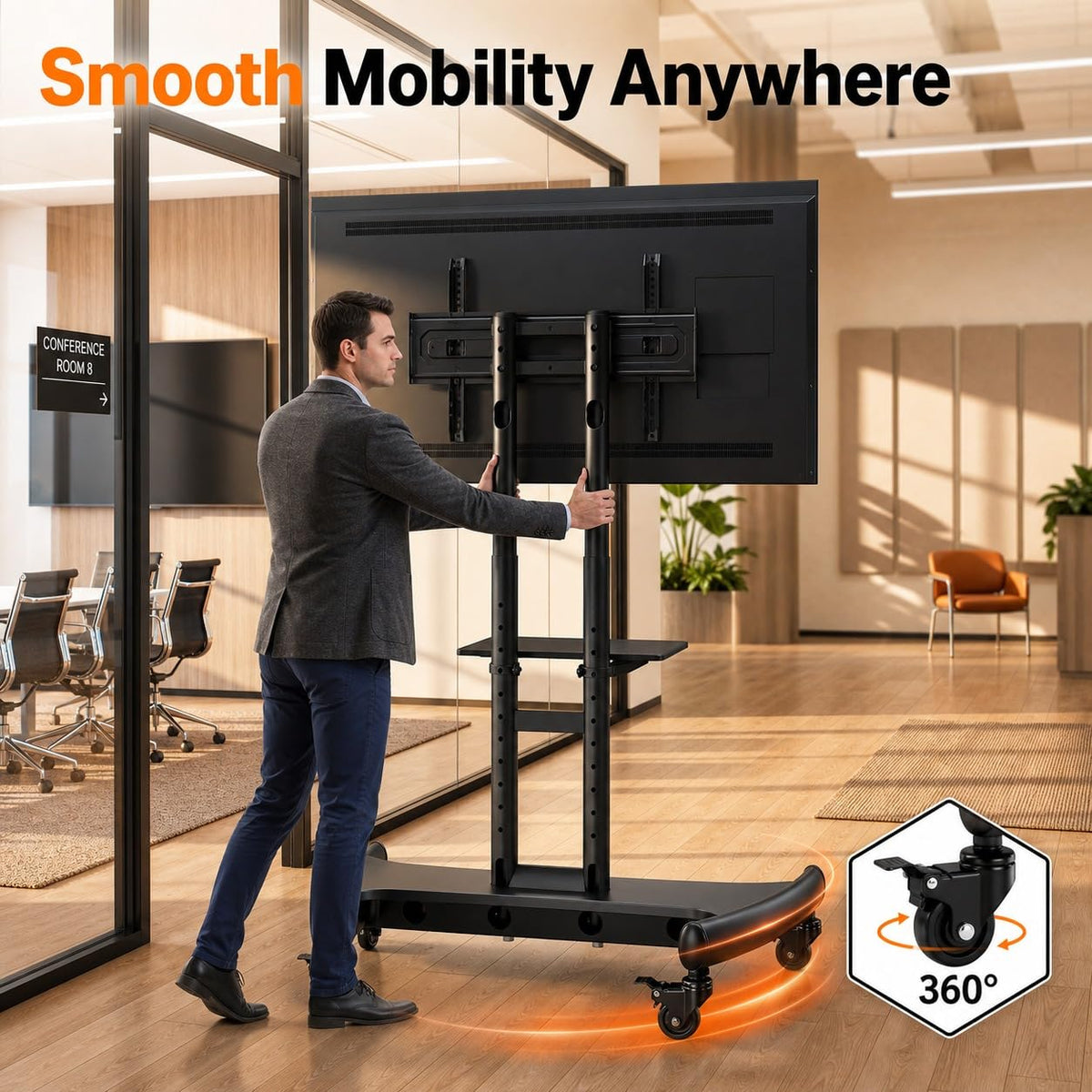 Rolling TV Stand for 32-84 Inch TV, Adjustable Height with Wheels Q662807