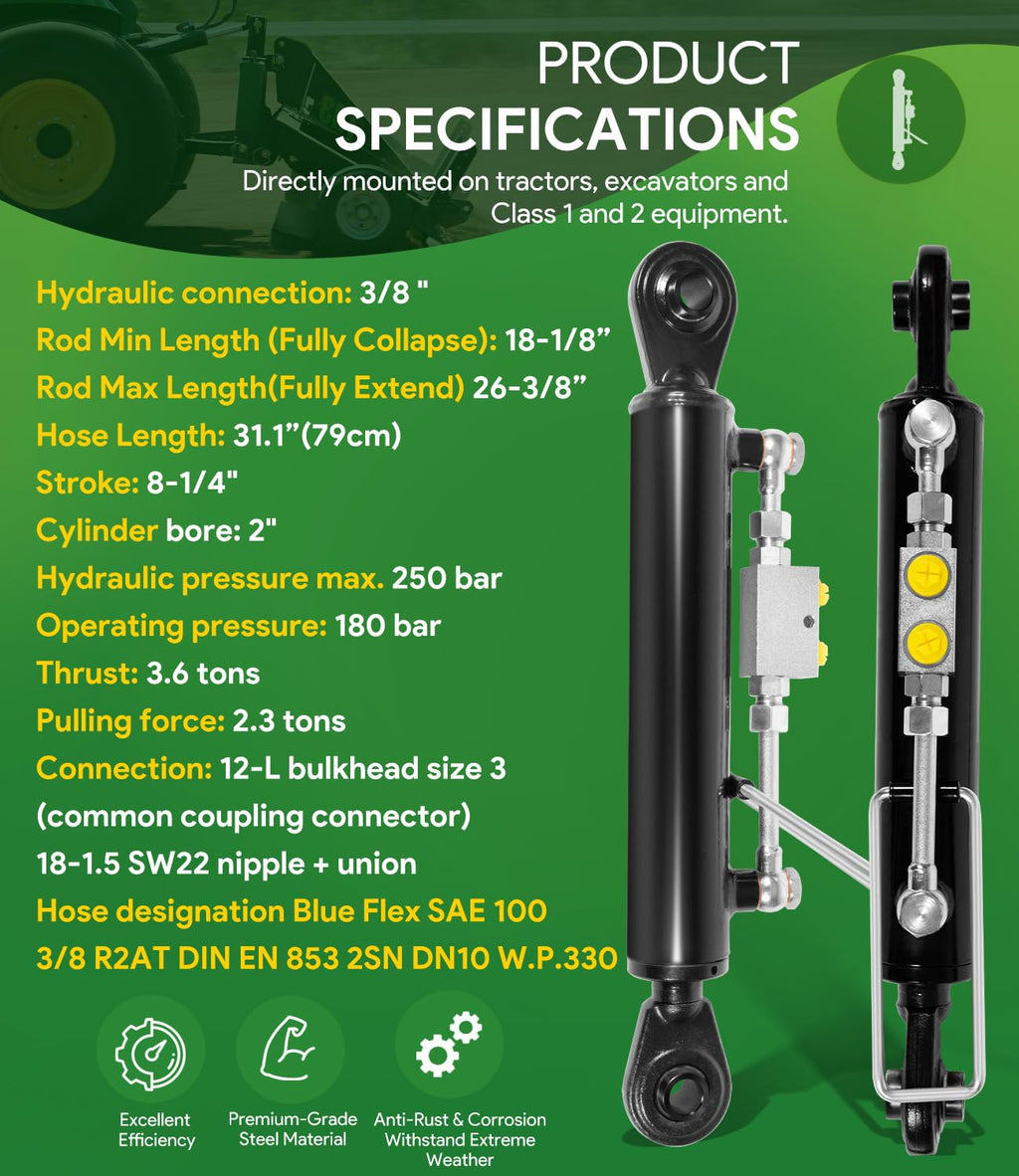 Hydraulic Top Link Cat. 1-1 with Locking Block and 2 Hose T891823