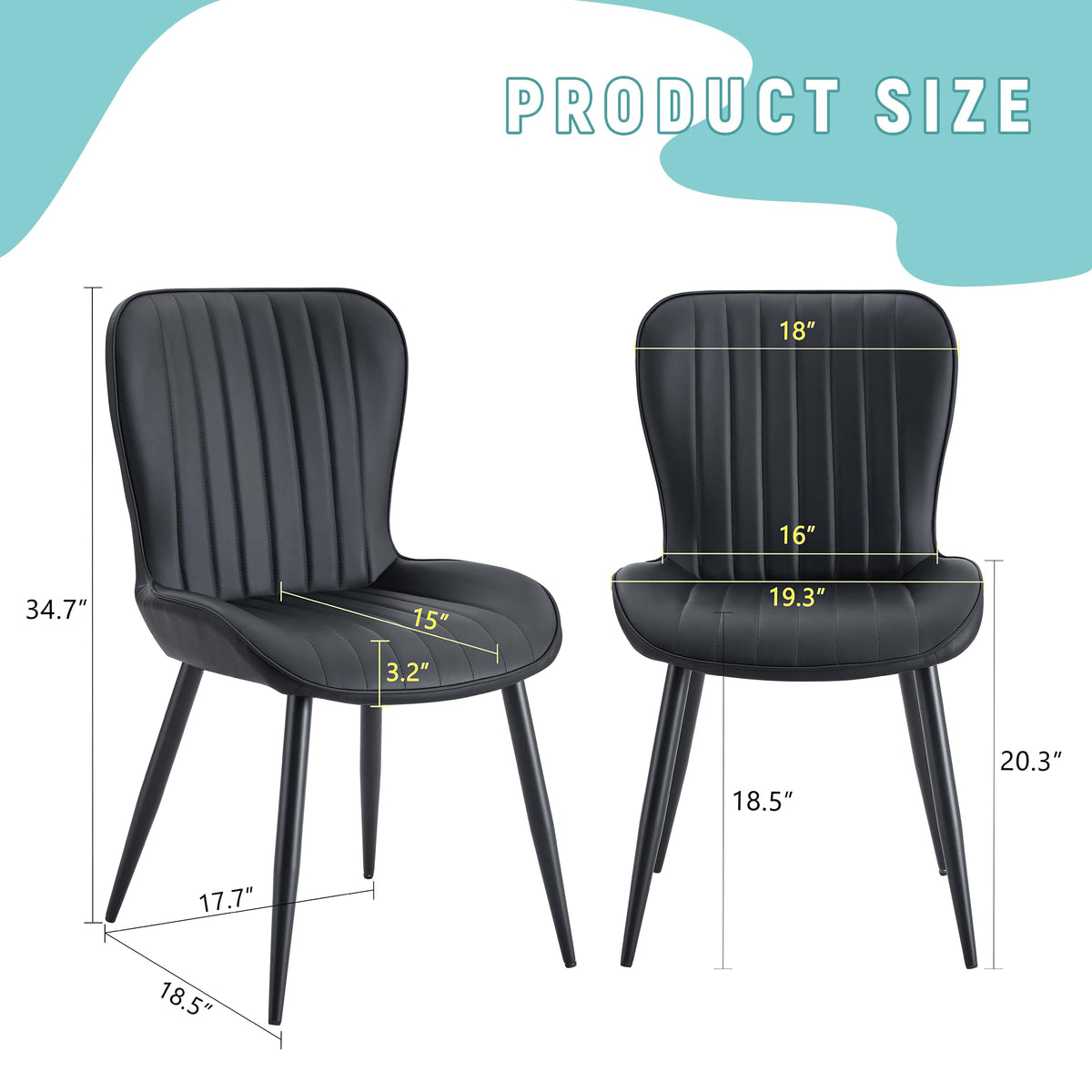 Black Dining Chairs Set of 4 PU Leather Metal Leg Y885888