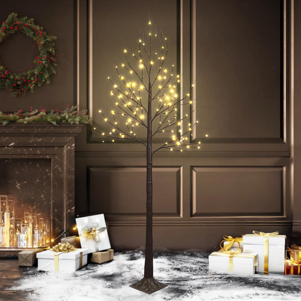 8 Ft Pre-Lit Twinkling Brown Birch Tree with 132 Warm White LED P614