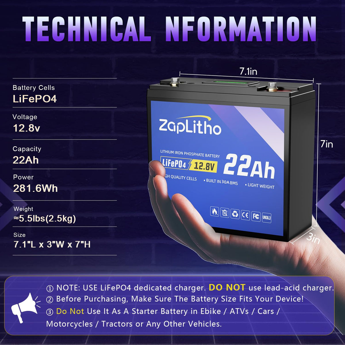 12V 22Ah LiFePO4 Lithium Battery F9300