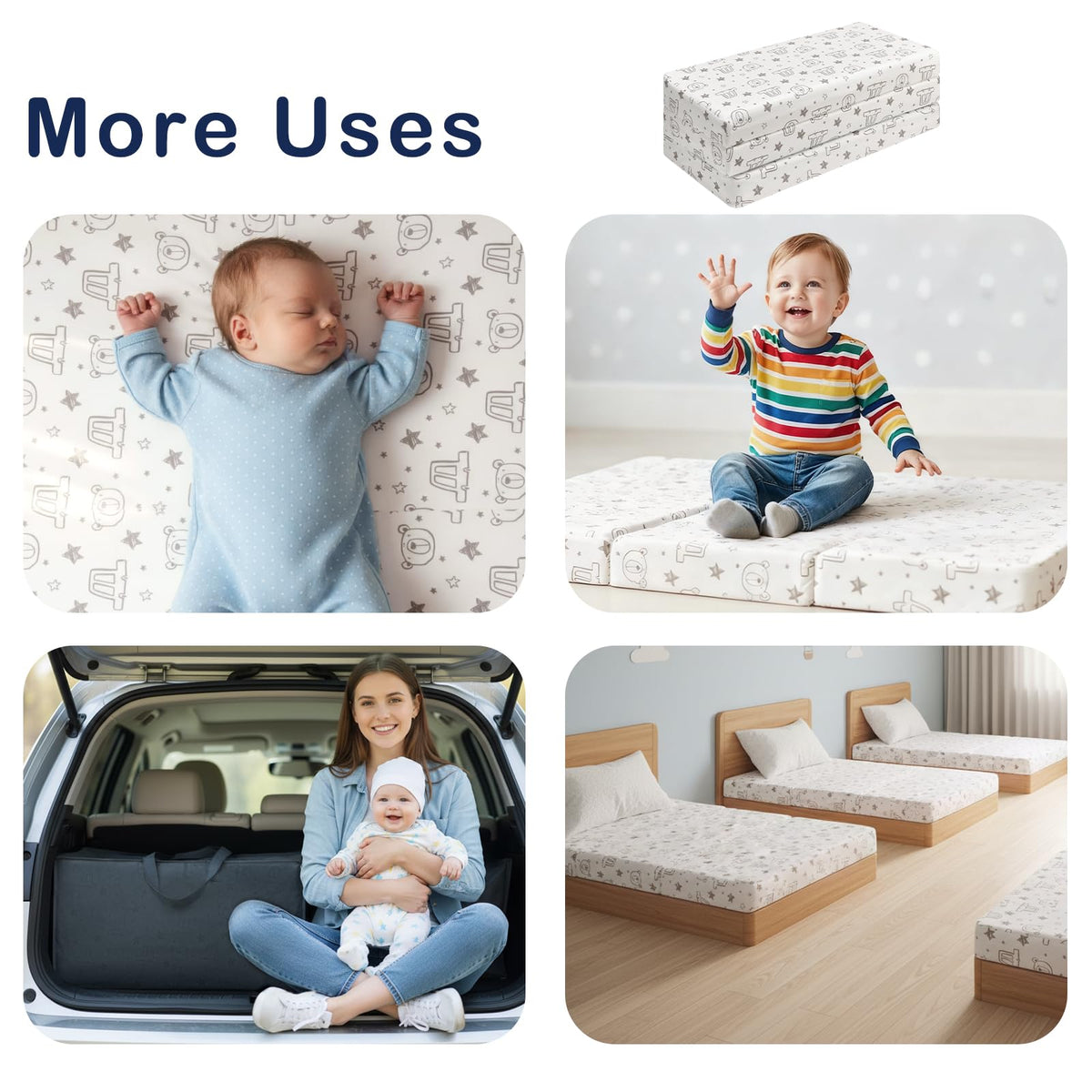 Trifold Pack and Play Mattress 38'' x 26'' x 3'' Memory Foam with Carry Bag H952