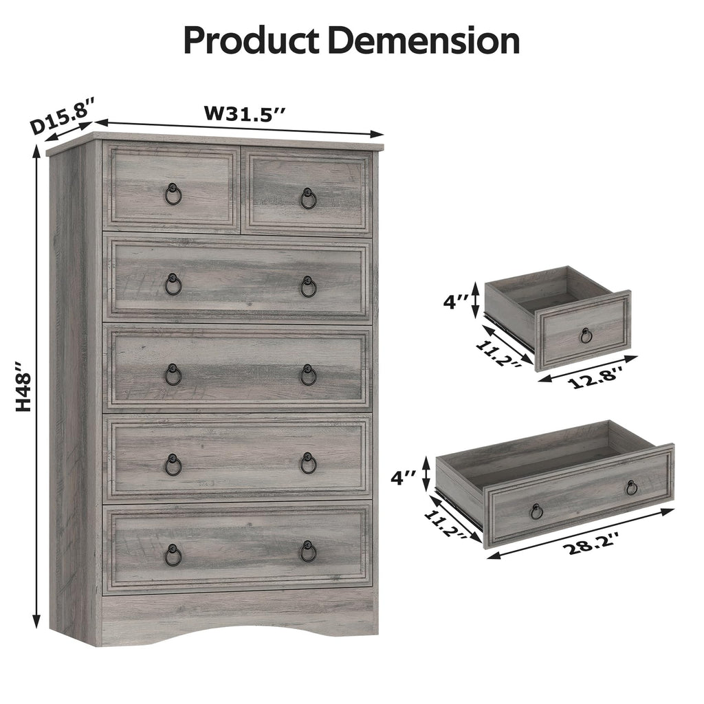 48'' Tall Grey 6 Drawer Dresser F392