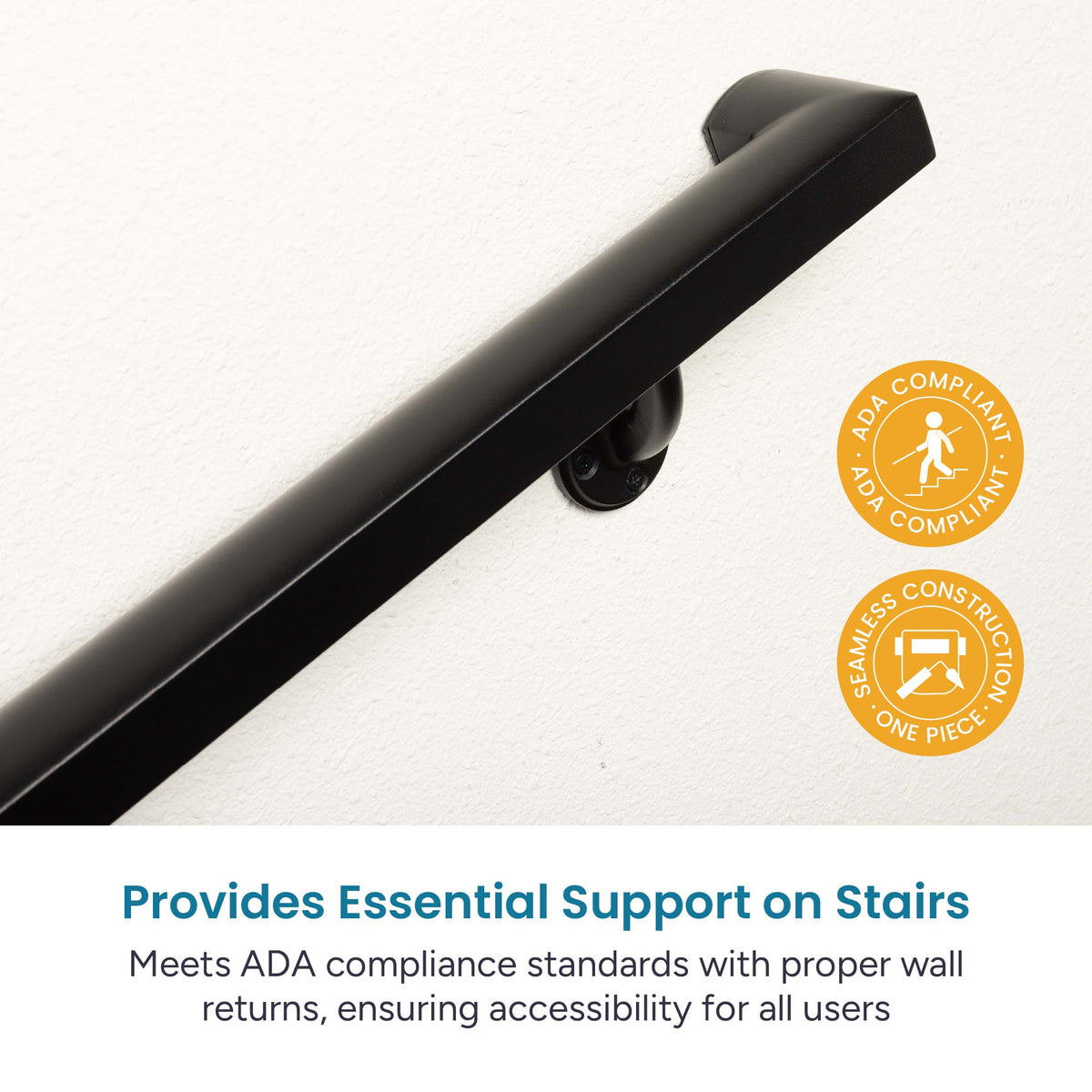 Aluminum Handrail Kit with Wall Mount Brackets, Black Textured, 3' Length M32994