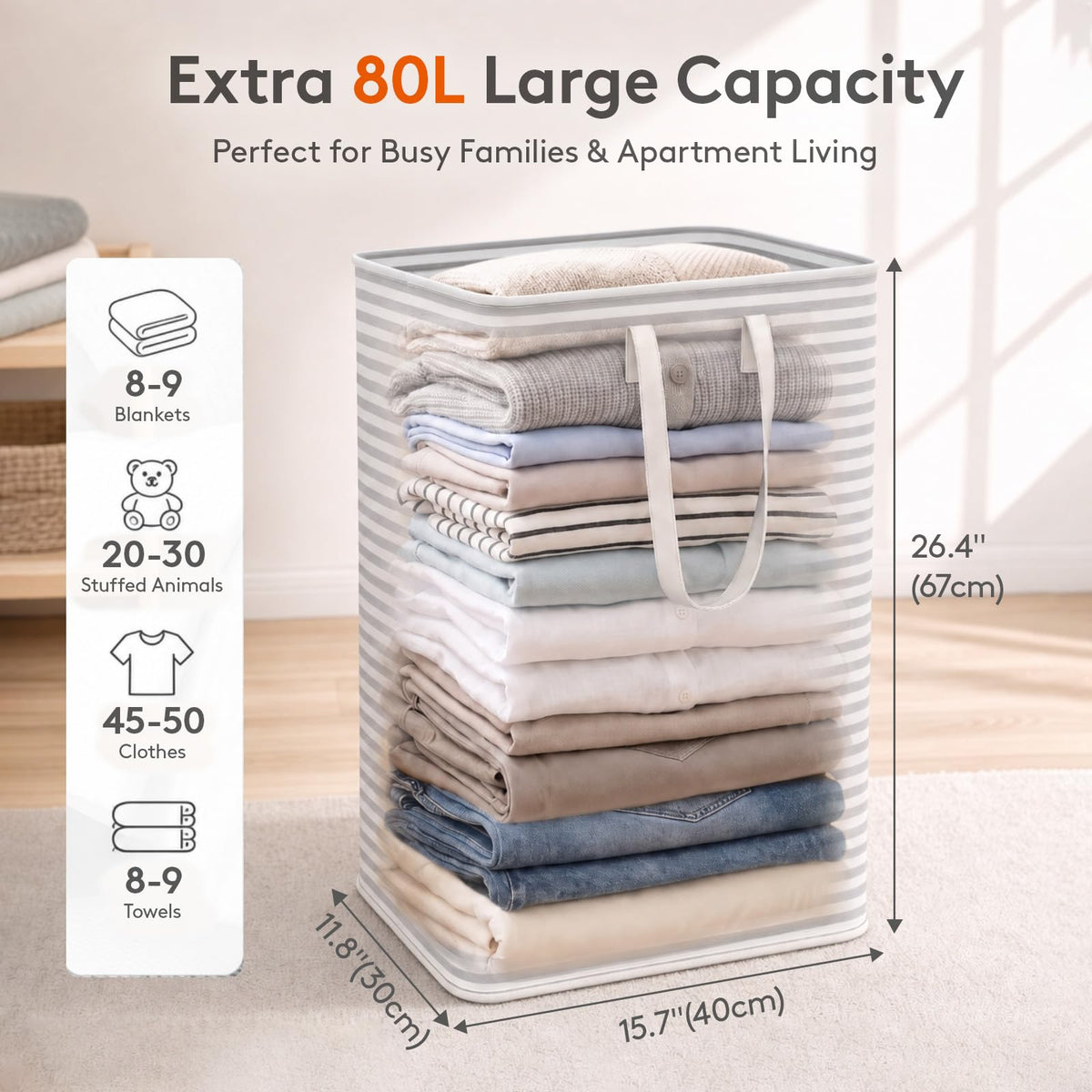80L 2 Pack Grey Laundry Baskets U98065