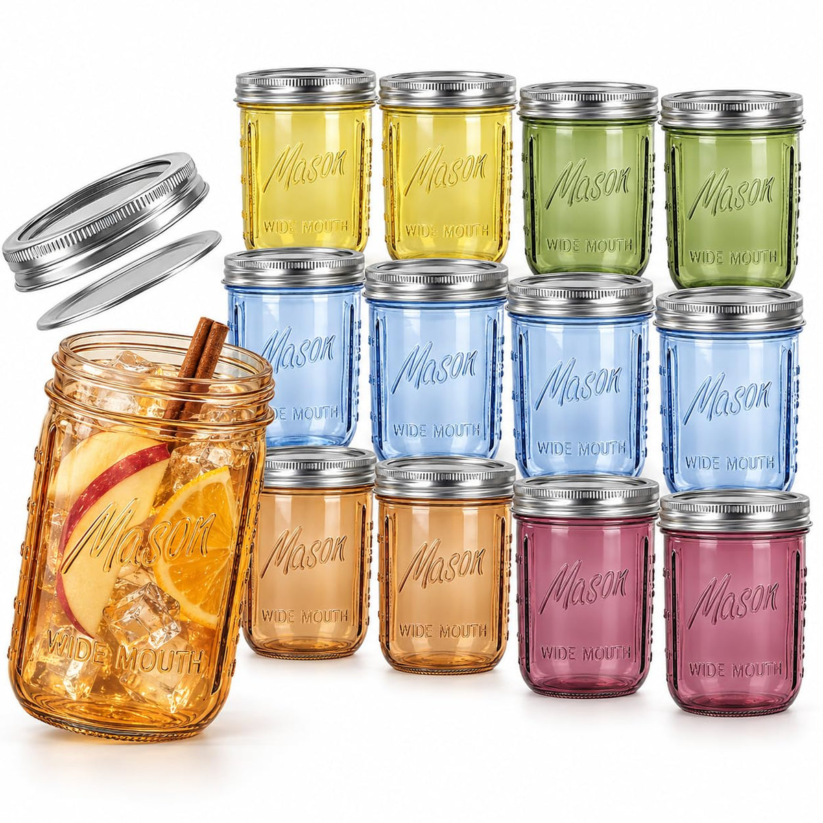 12 Pack 16 oz Wide Mouth Mason Jars with Lids U1314