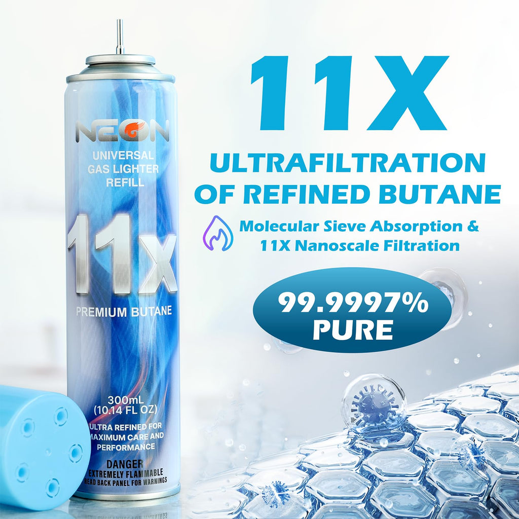 11X Ultra-Refined Butane Fuel 300ml with Metal Nozzle & 5 Adapters, 12 Cans B48773