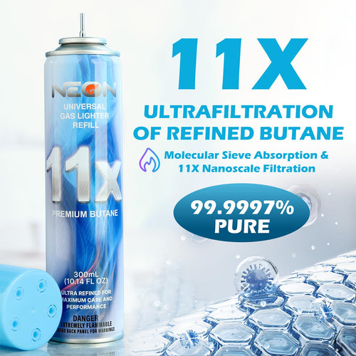 11X Ultra-Refined Butane Fuel 300ml with Metal Nozzle & 5 Adapters, 12 Cans B48773