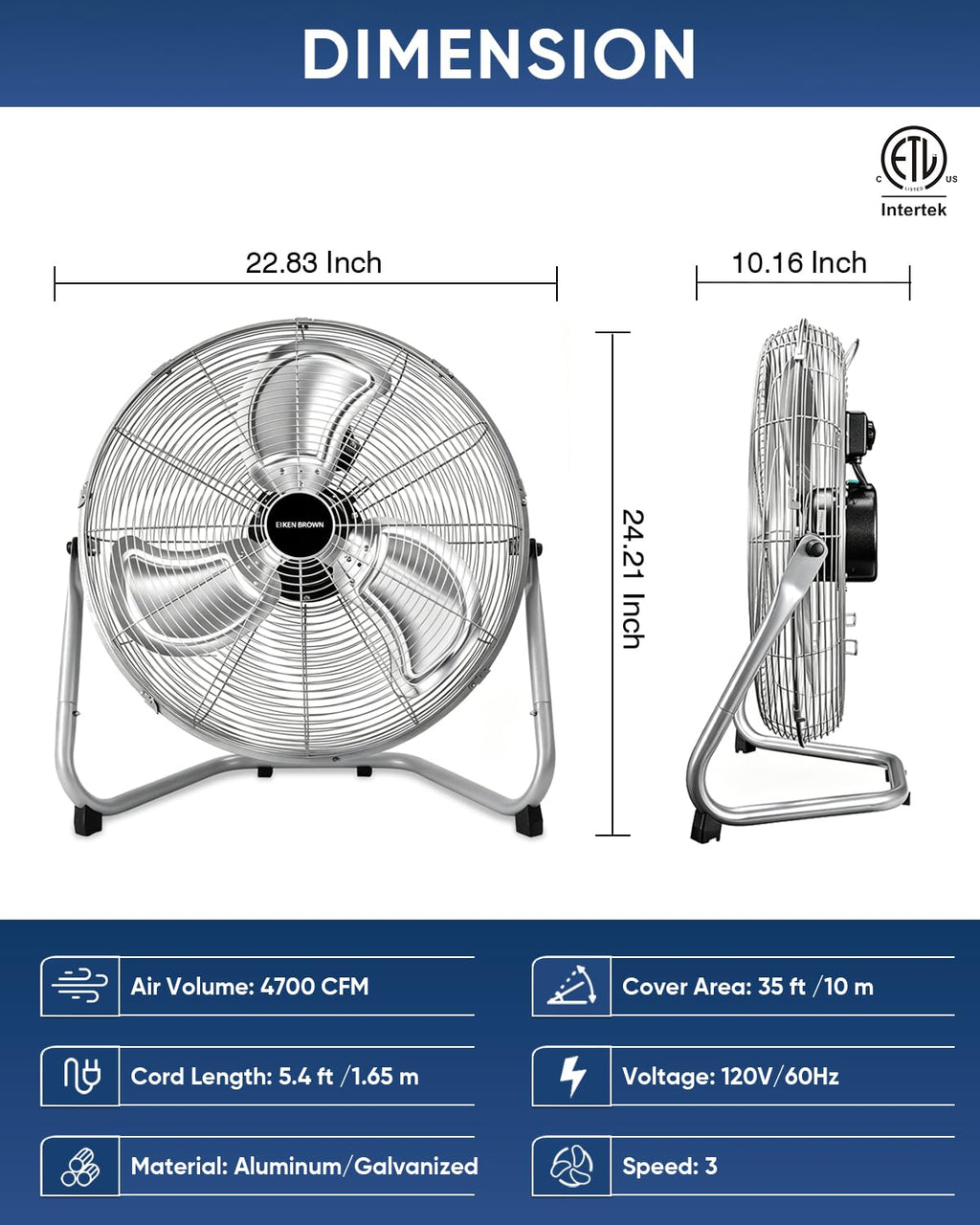20 Inch 3 Speed Metal Industrial Fan Z61469