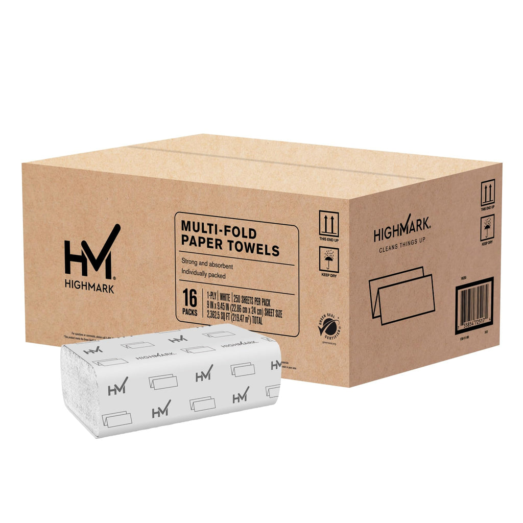 1-Ply White Recycled Paper Towels, 250 Sheets, 16 Packs A54589