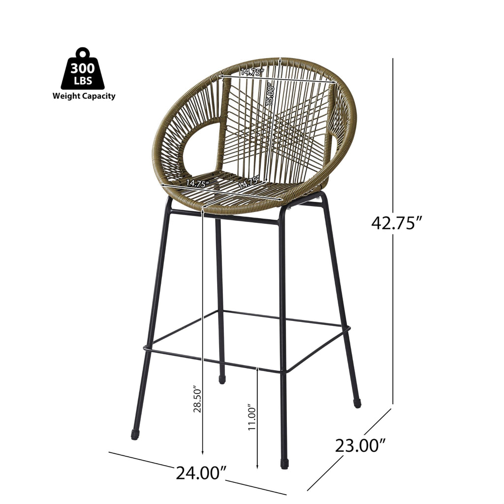24" Height Metal Legs Faux Wicker Barstool Set of 2 L58272