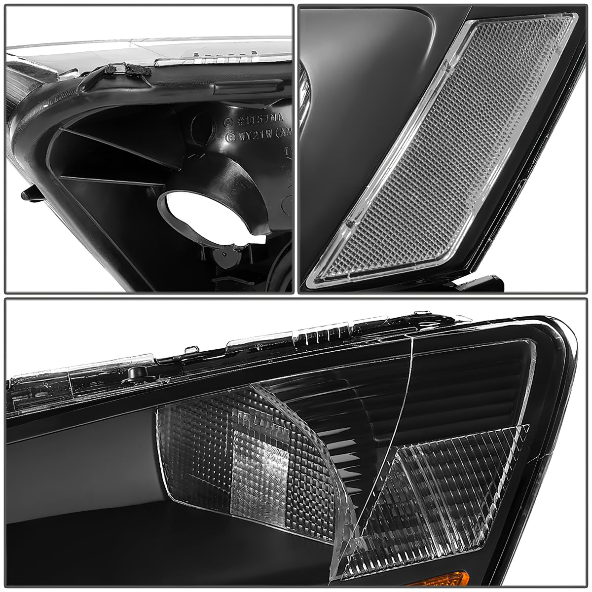 Headlight Assembly Left Right LED DRL Headlamp Set Black Housing Clear Corner Y152