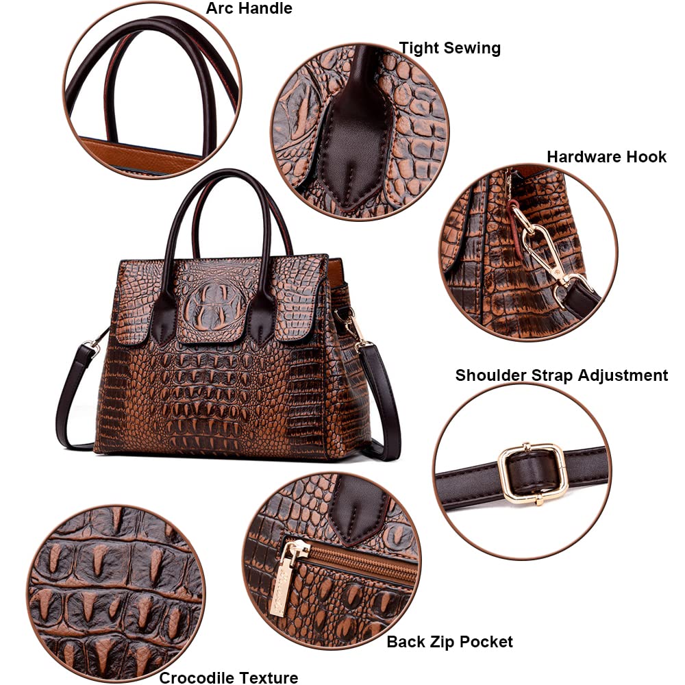 Embossed Faux Leather Satchel Handbag C18770