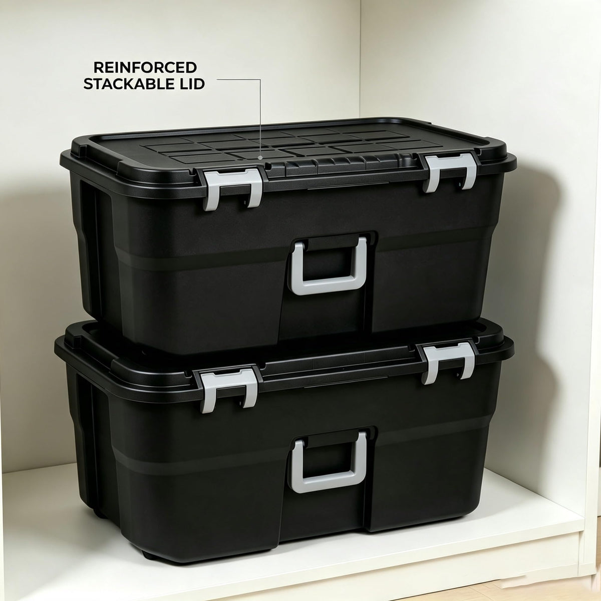 2 Pack 22 Gallon Black Wheeled Lockable Plastic Storage Trunk J811559
