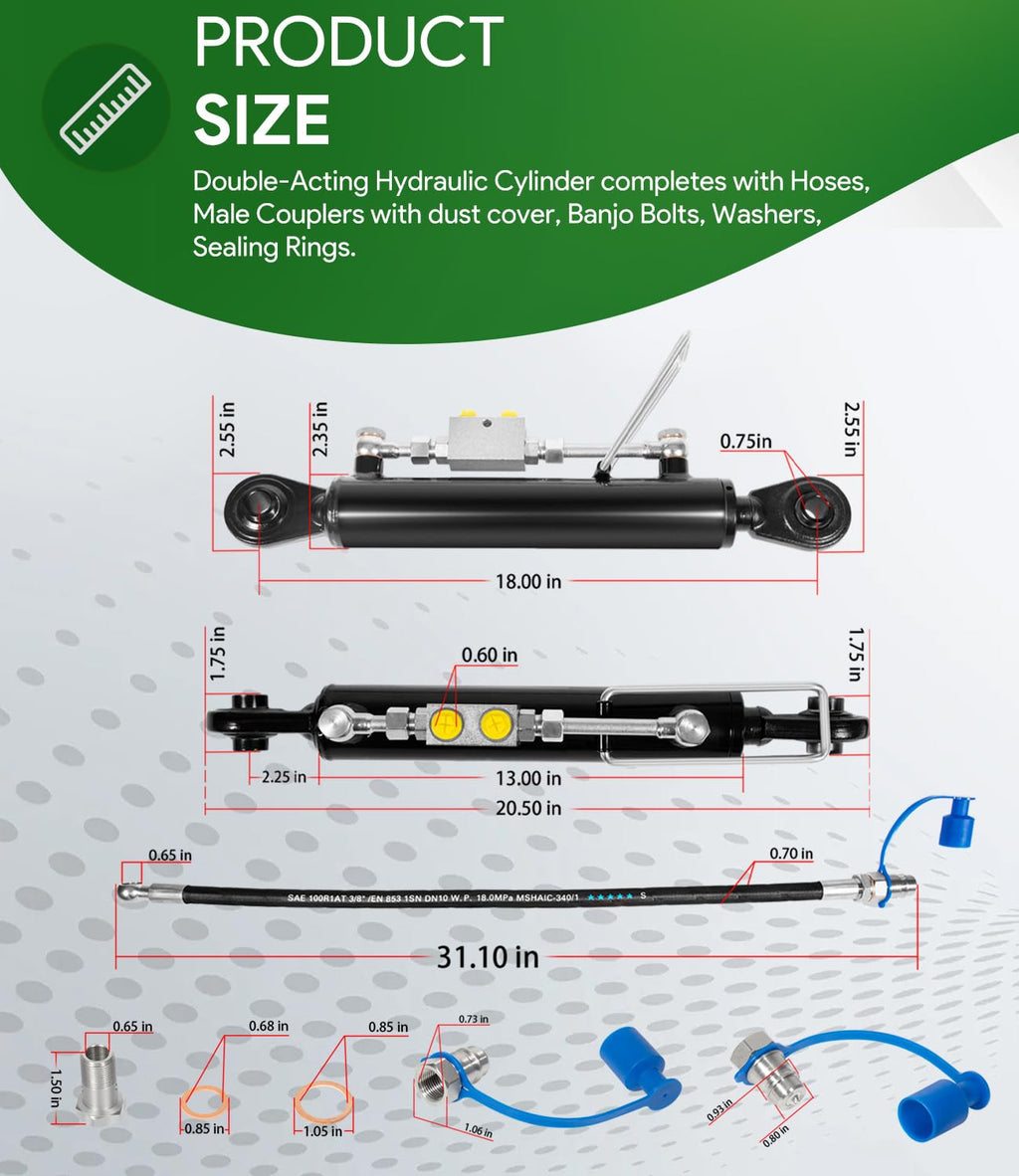 Hydraulic Top Link Cat. 1-1 with Locking Block and 2 Hose T891823