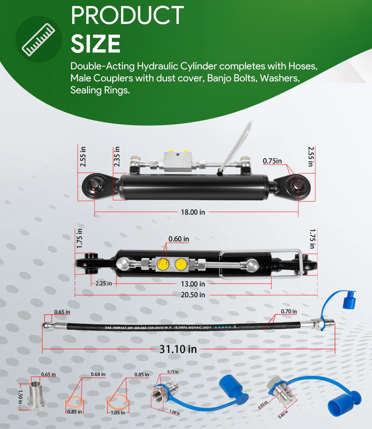 Hydraulic Top Link Cat. 1-1 with Locking Block and 2 Hose T891823