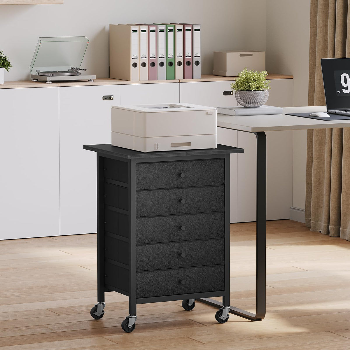 Black 5 Drawer Rolling File Cabinet with Wheels V2250