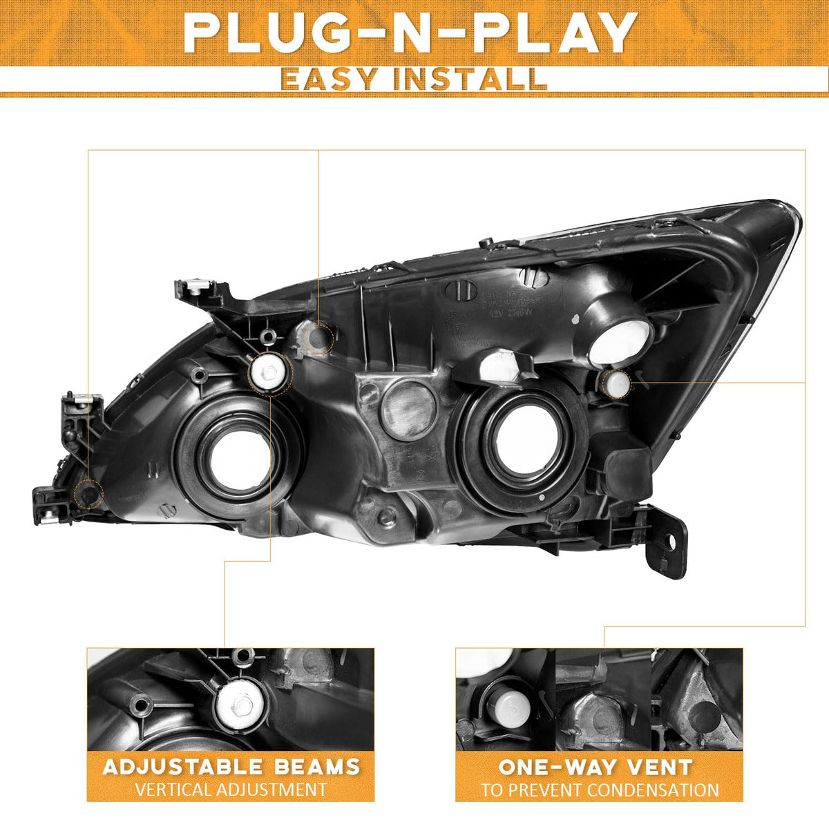 Black Headlight Assembly Left+Right K269