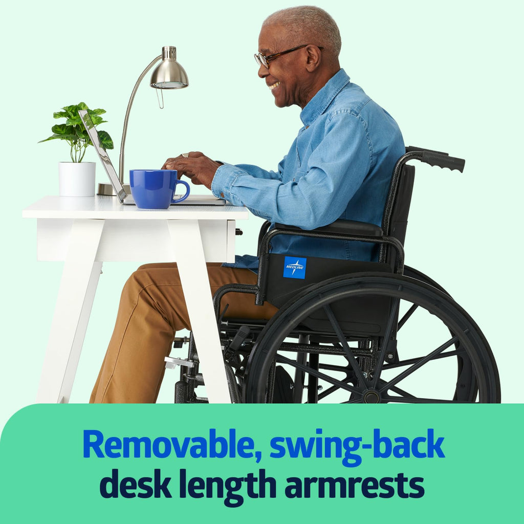 Lightweight Wheelchair with Swing-Back Desk-Length Arms and Elevating Leg Rests O994