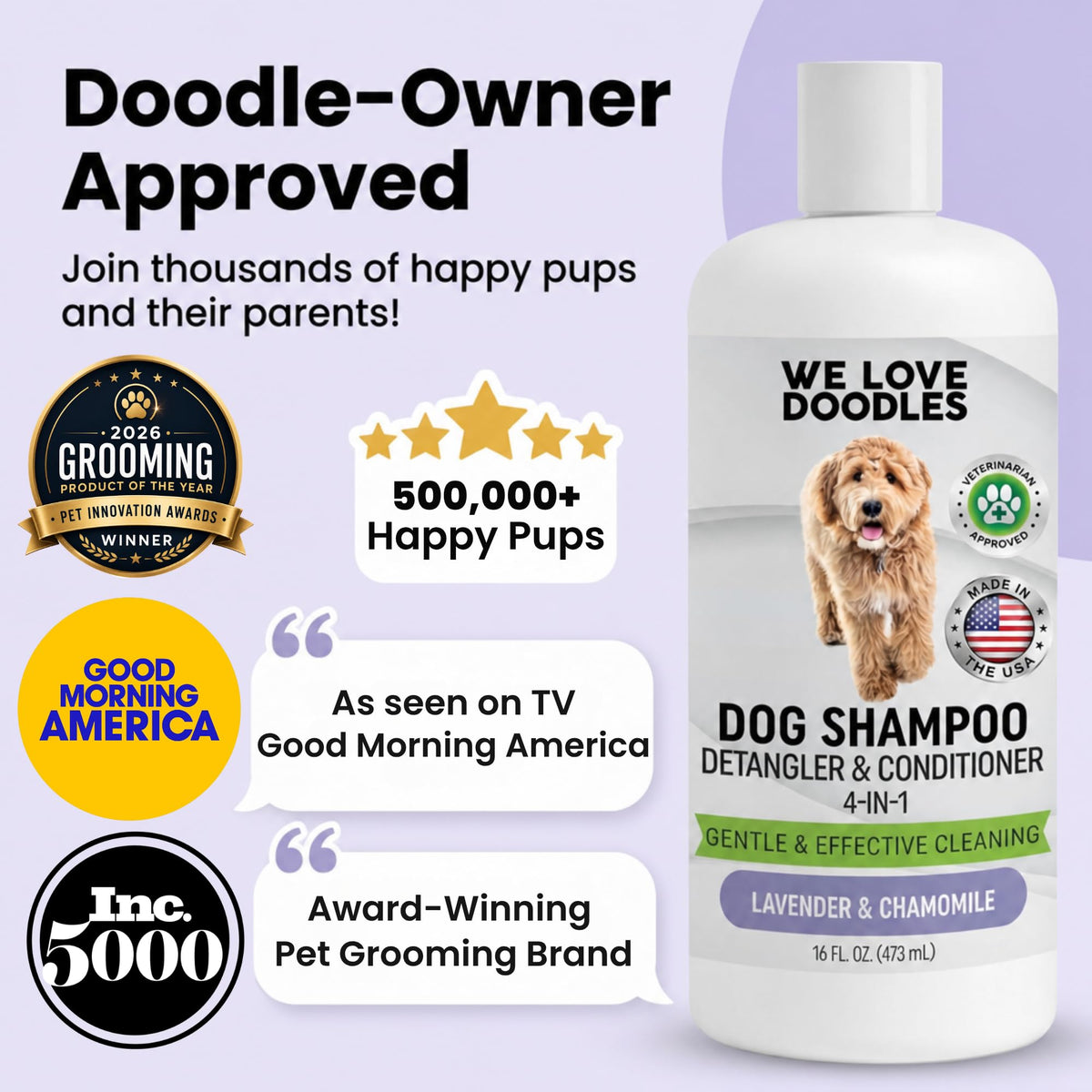 Hypoallergenic Tearless Dog Shampoo, Conditioner & Detangler 16OZ I450