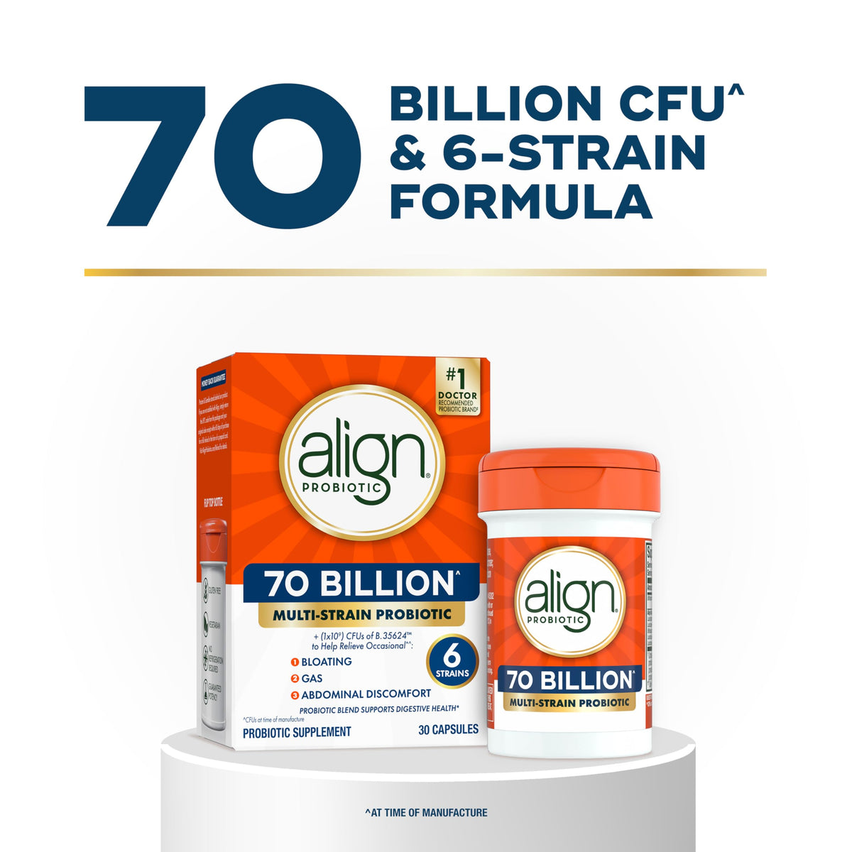 70 Billion CFU 6 Strain Blend Probiotic 30 Capsules D30950