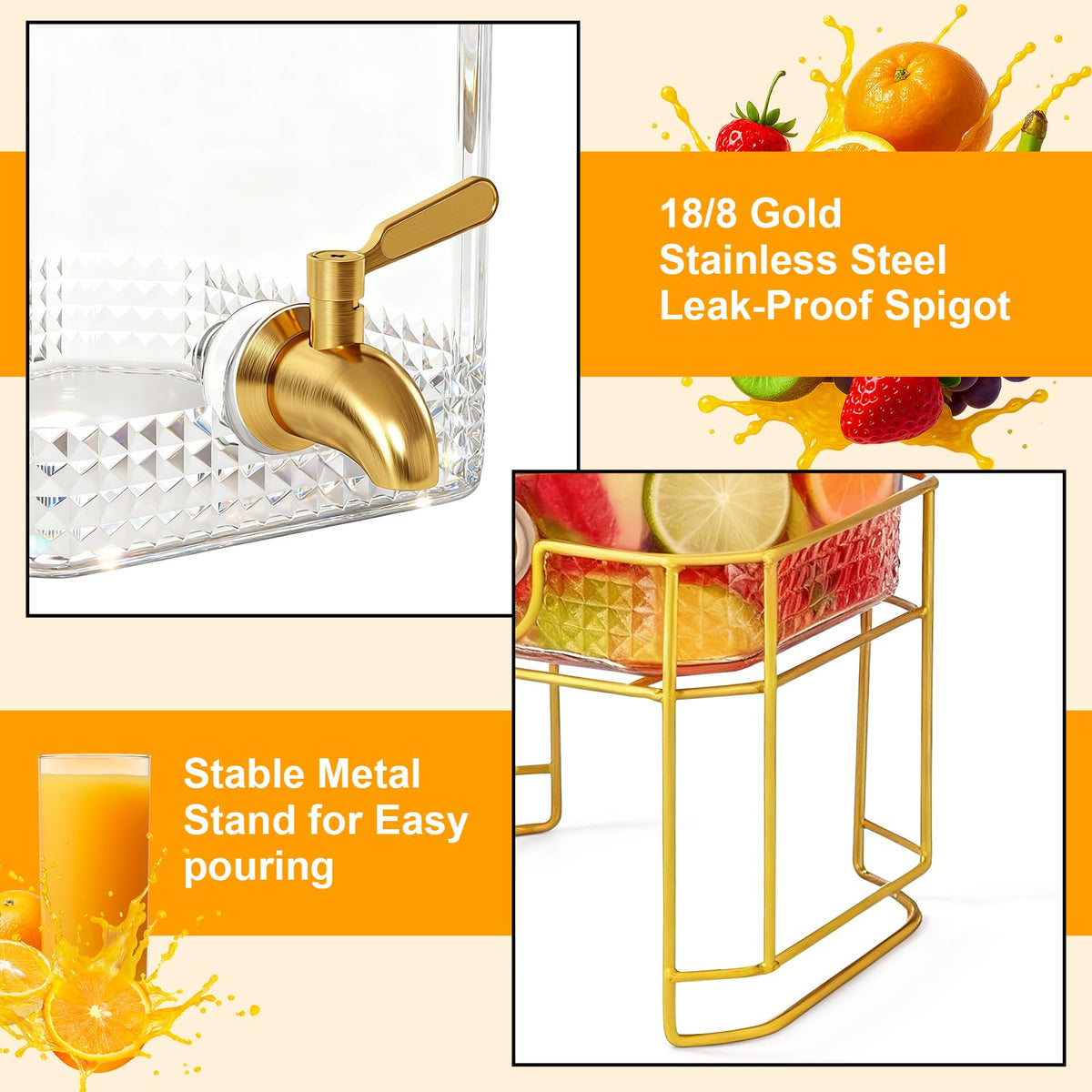 2 Gallon Stainless Steel Beverage Dispenser with Stand J865833