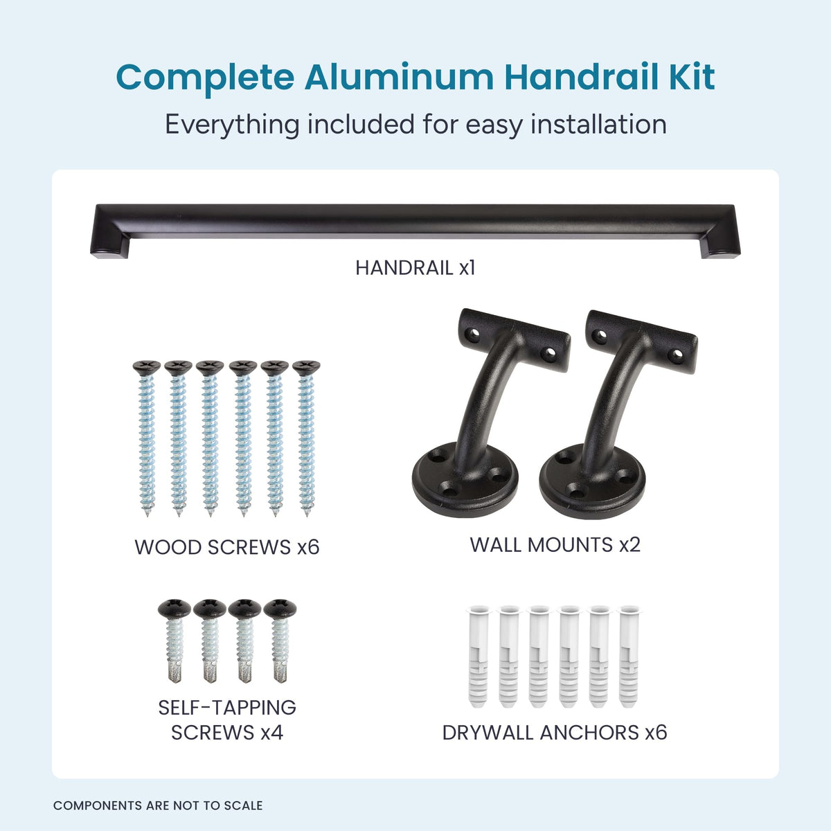 Aluminum Handrail Kit with Wall Mount Brackets, Black Textured, 3' Length M32994