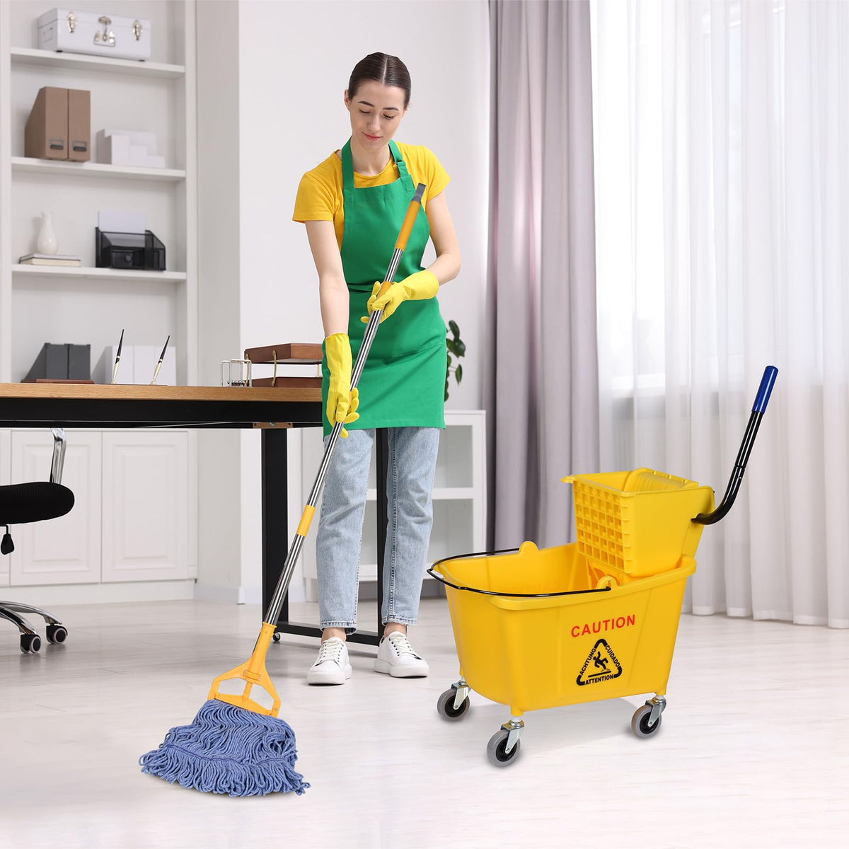 Commercial Mop Bucket on Wheels, 35-Quart J584337