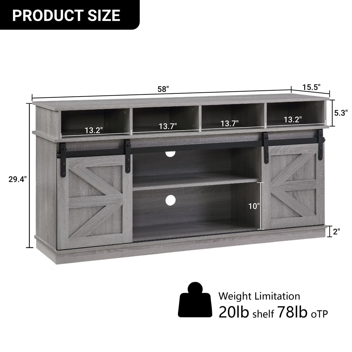 Grey Wood TV Stand with Sliding Barn Door N747