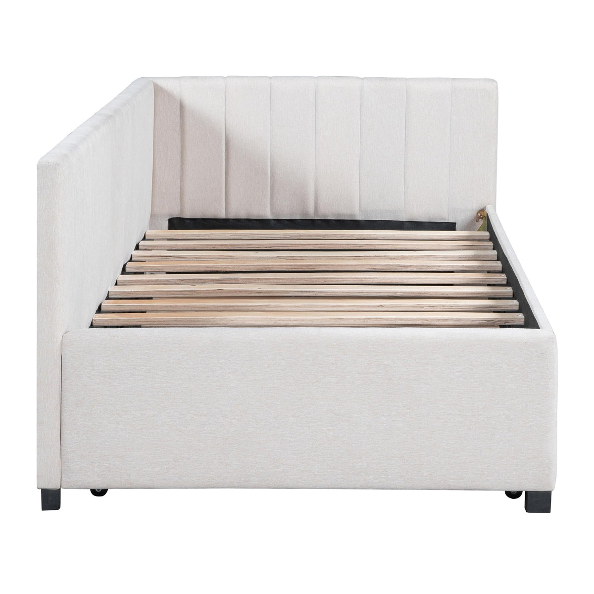 Beige Linen Twin Size Upholstered Daybed with Trundle Y34839