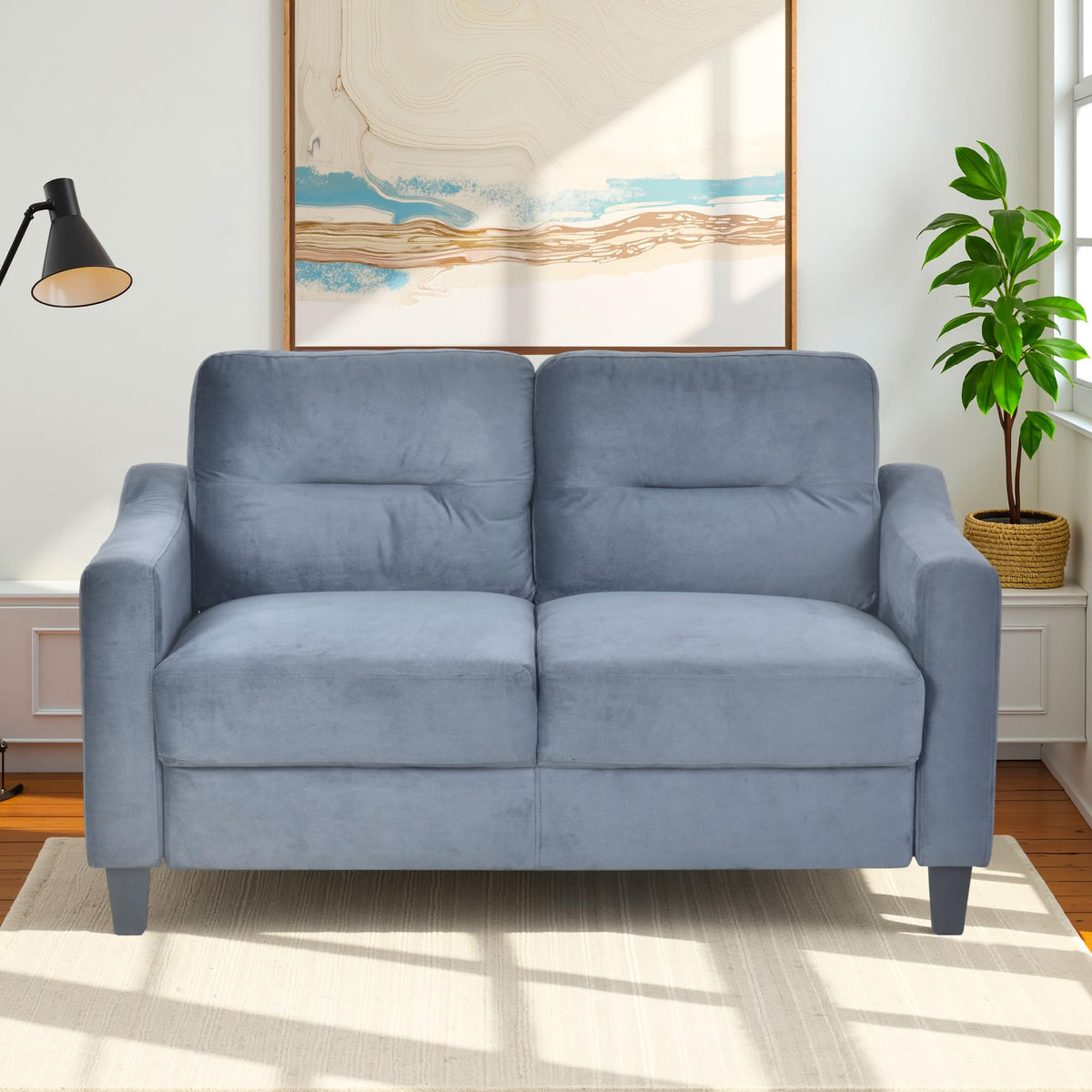 Light Gray Velvet Upholstered Loveseat Sofa B140585