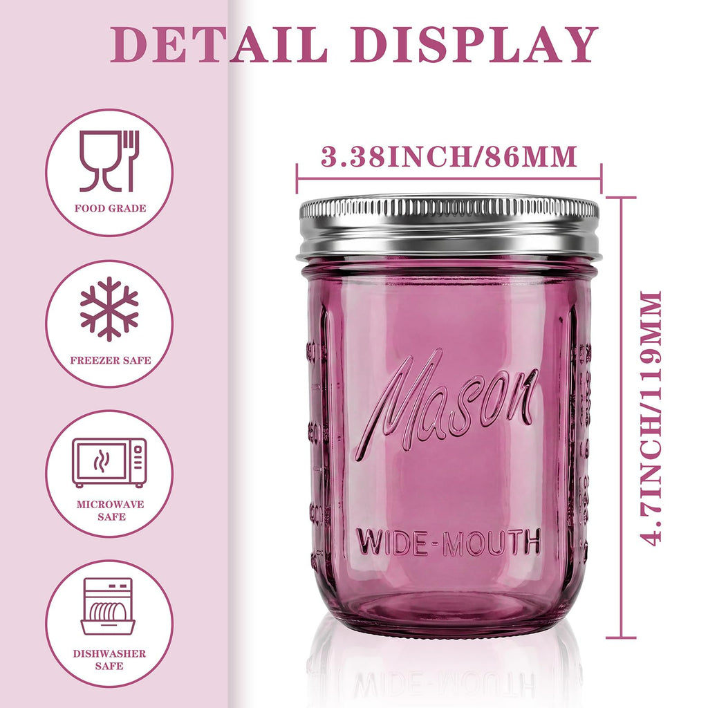 12 Pack 16 oz Wide Mouth Mason Jars with Lids U1314