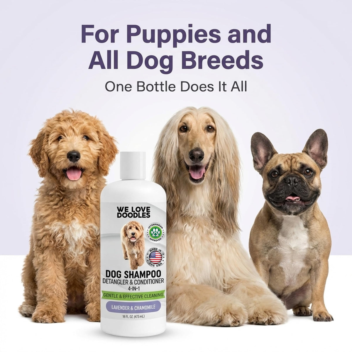 Hypoallergenic Tearless Dog Shampoo, Conditioner & Detangler 16OZ I450