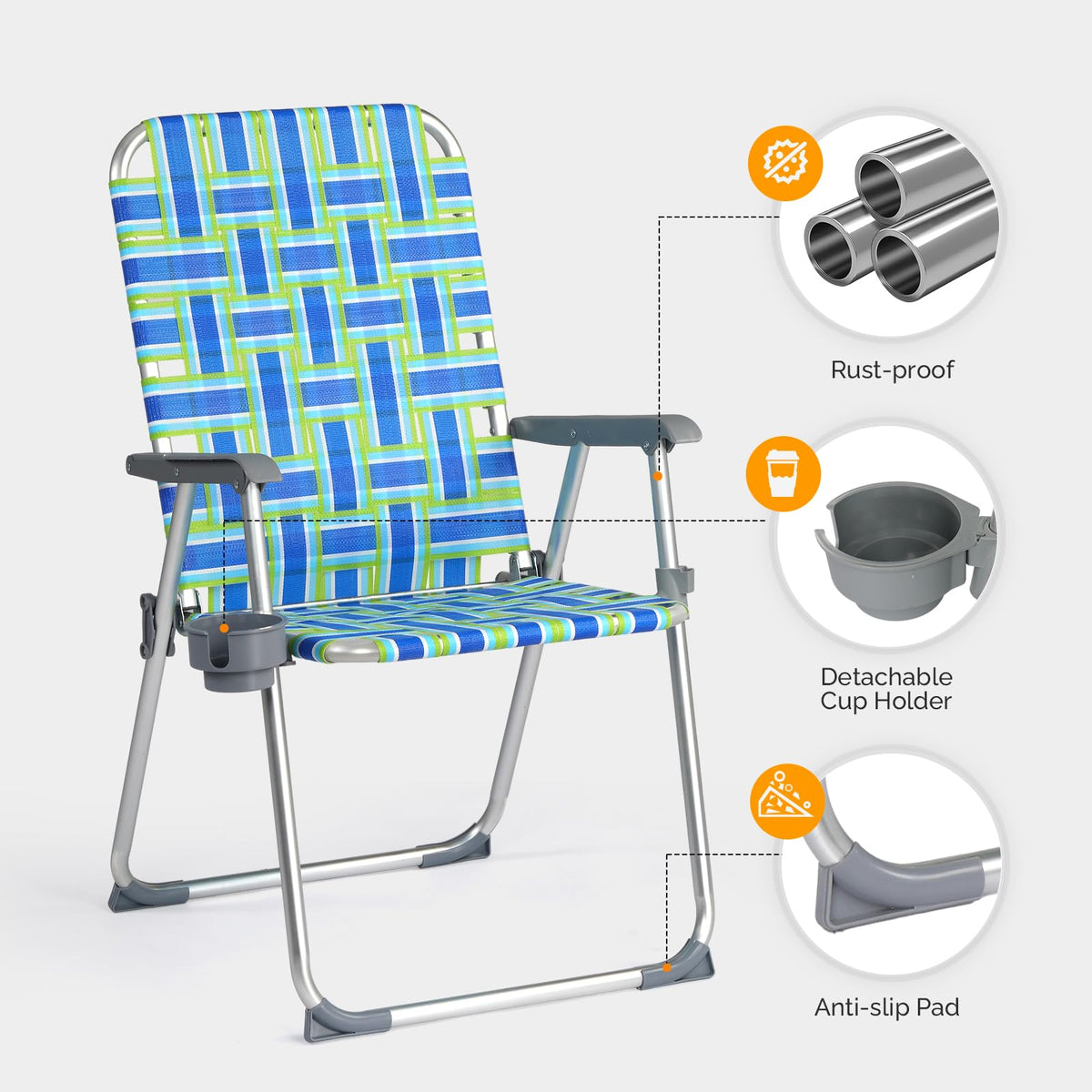 Aluminum Folding Patio Lawn Chairs Set of 2 with Cup Holder P183360