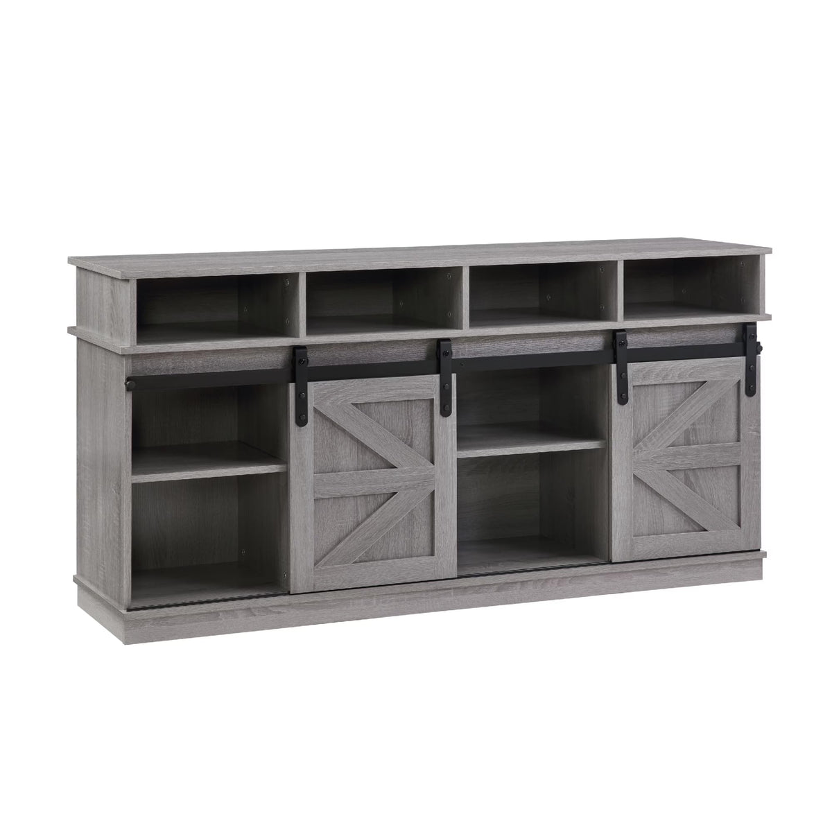 Grey Wood TV Stand with Sliding Barn Door N747