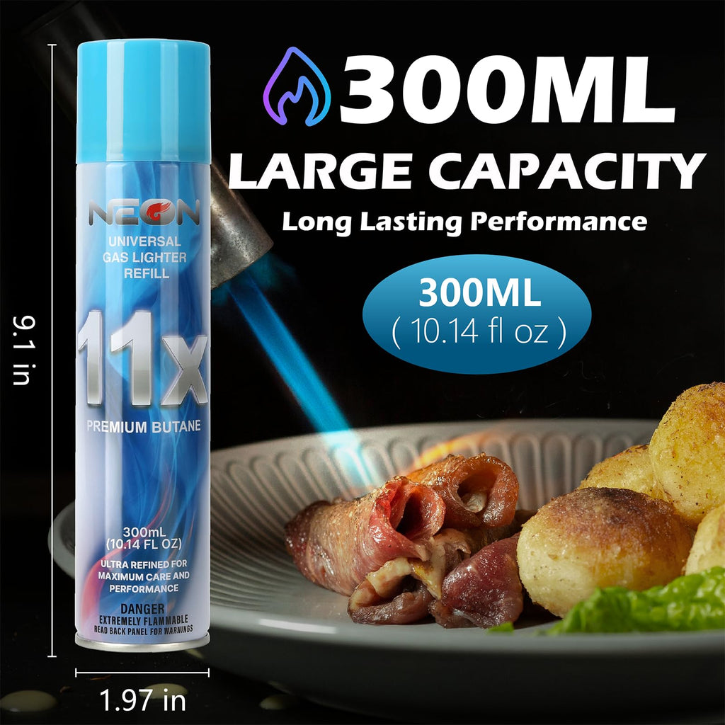 11X Ultra-Refined Butane Fuel 300ml with Metal Nozzle & 5 Adapters, 12 Cans B48773