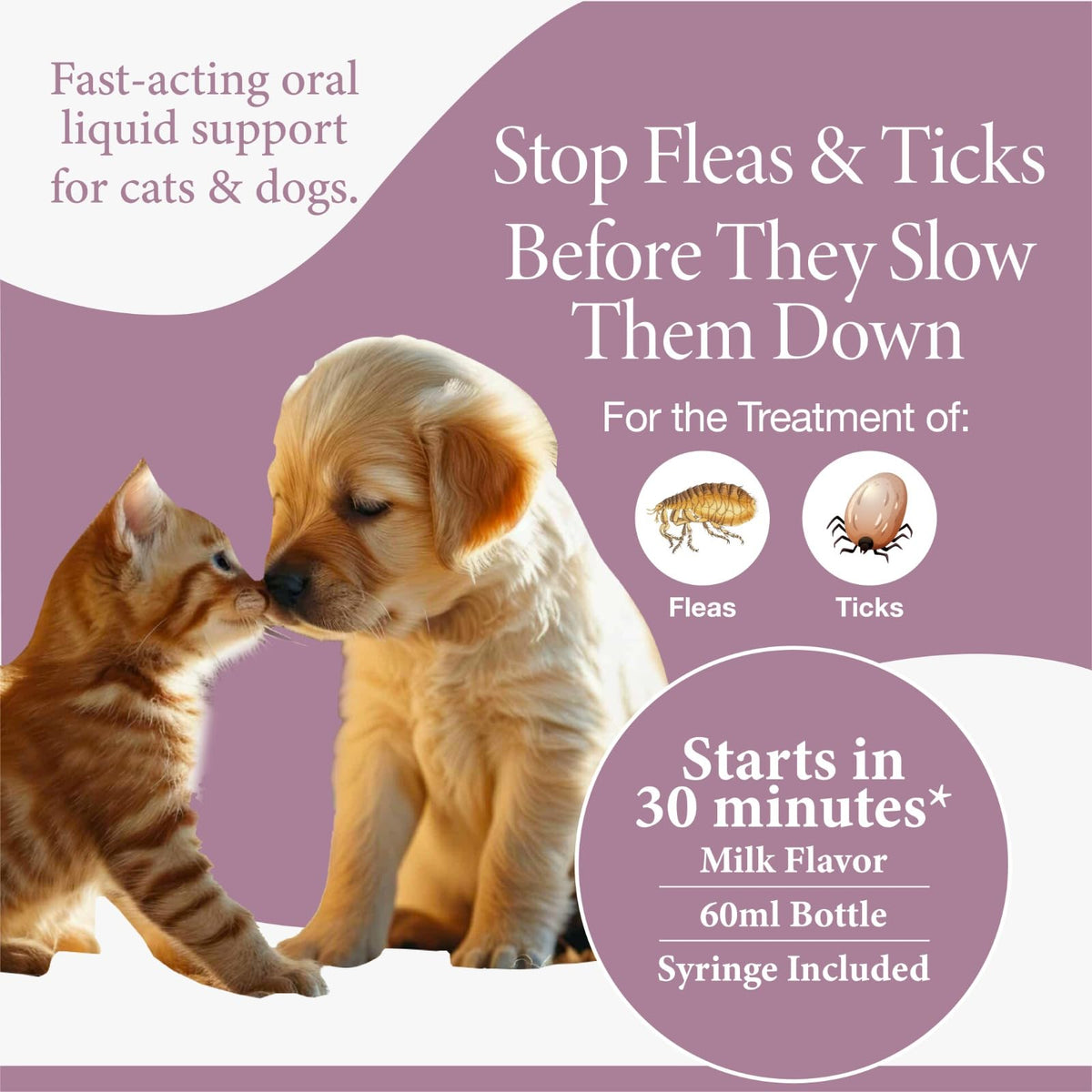 Flea & Tick Support for Cats & Dogs Oral Suspension Milk Flavor 60ml U571998