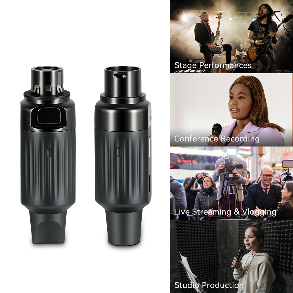 Wireless XLR Transmitter and Receiver for Microphones, 7-Channels 130ft Range, 2.4GHz Auto-Sync, Black Z370