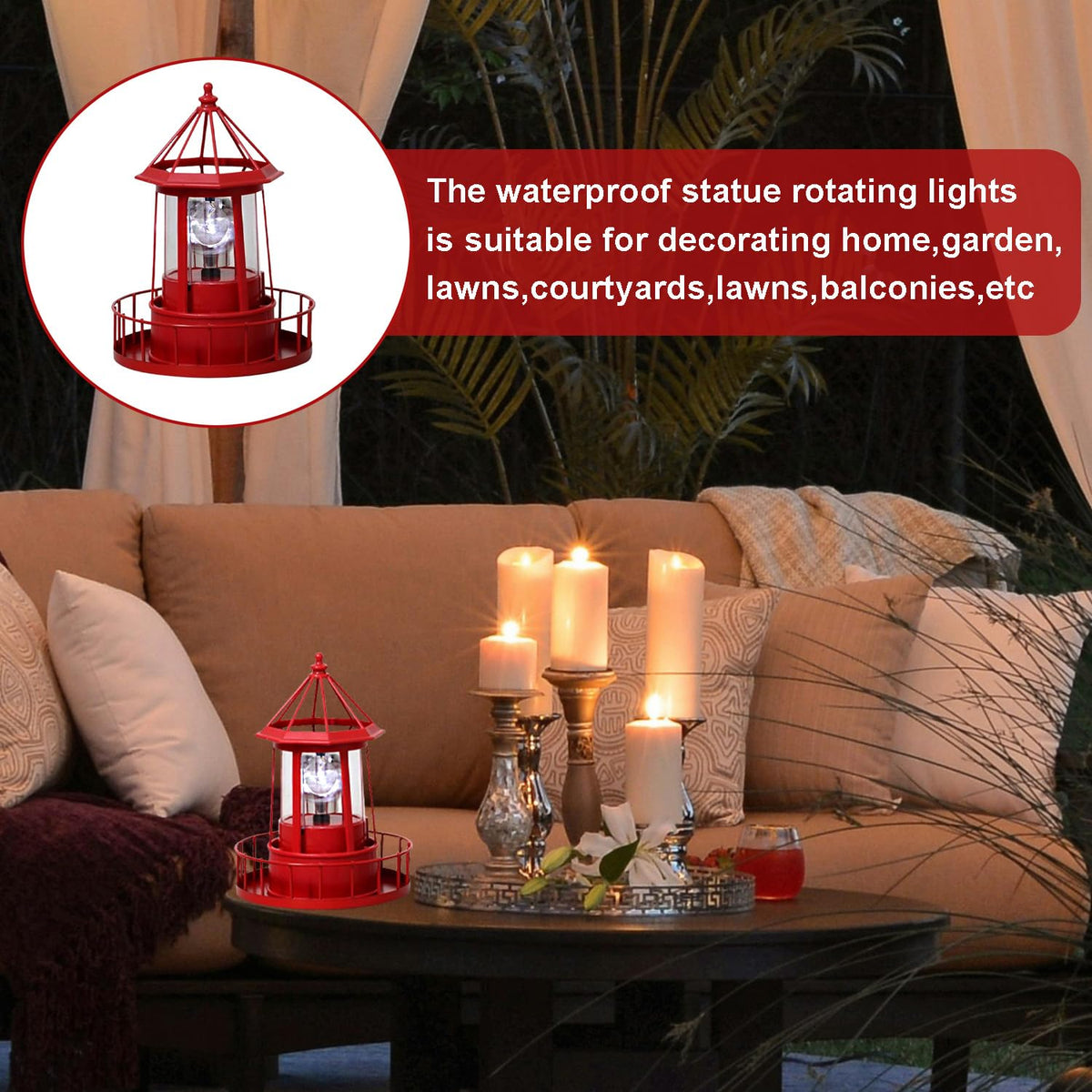 Waterproof Rotating Solar Lighthouse Statue B757