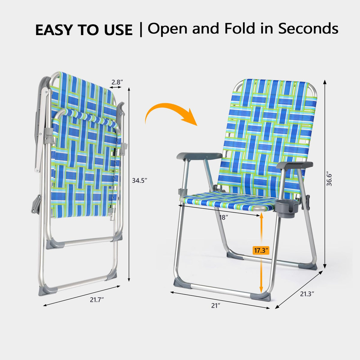Aluminum Folding Patio Lawn Chairs Set of 2 with Cup Holder P183360