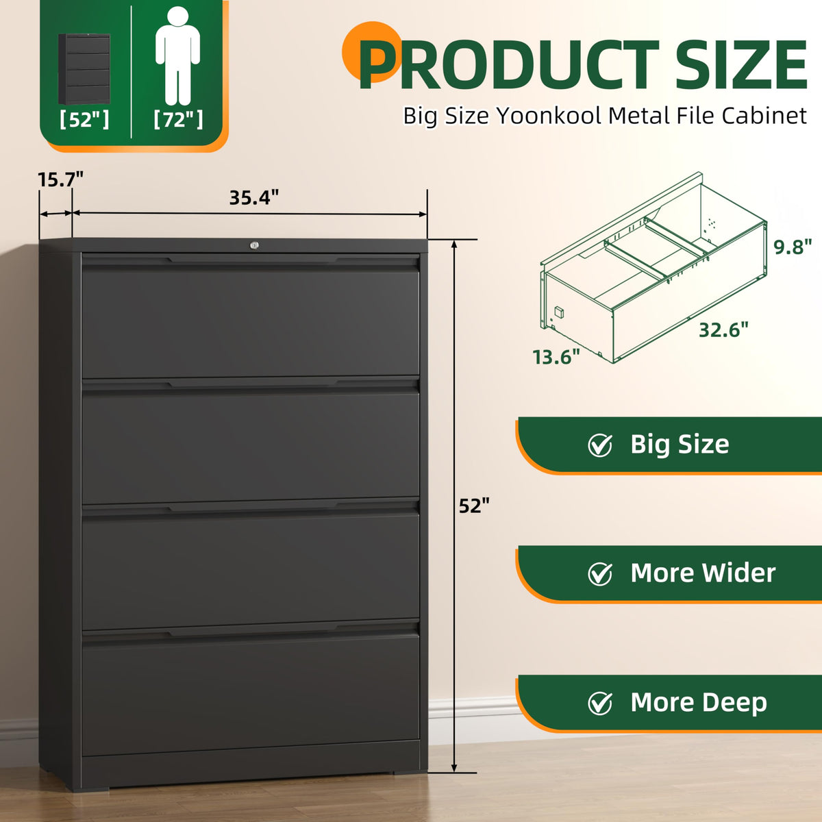 4 Drawer Metal File Cabinet with Lock L882