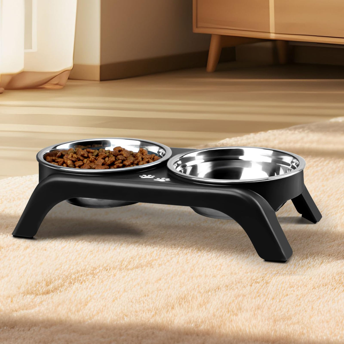 Elevated Dog Bowls with 5” Stainless Steel Bowls Black B98832