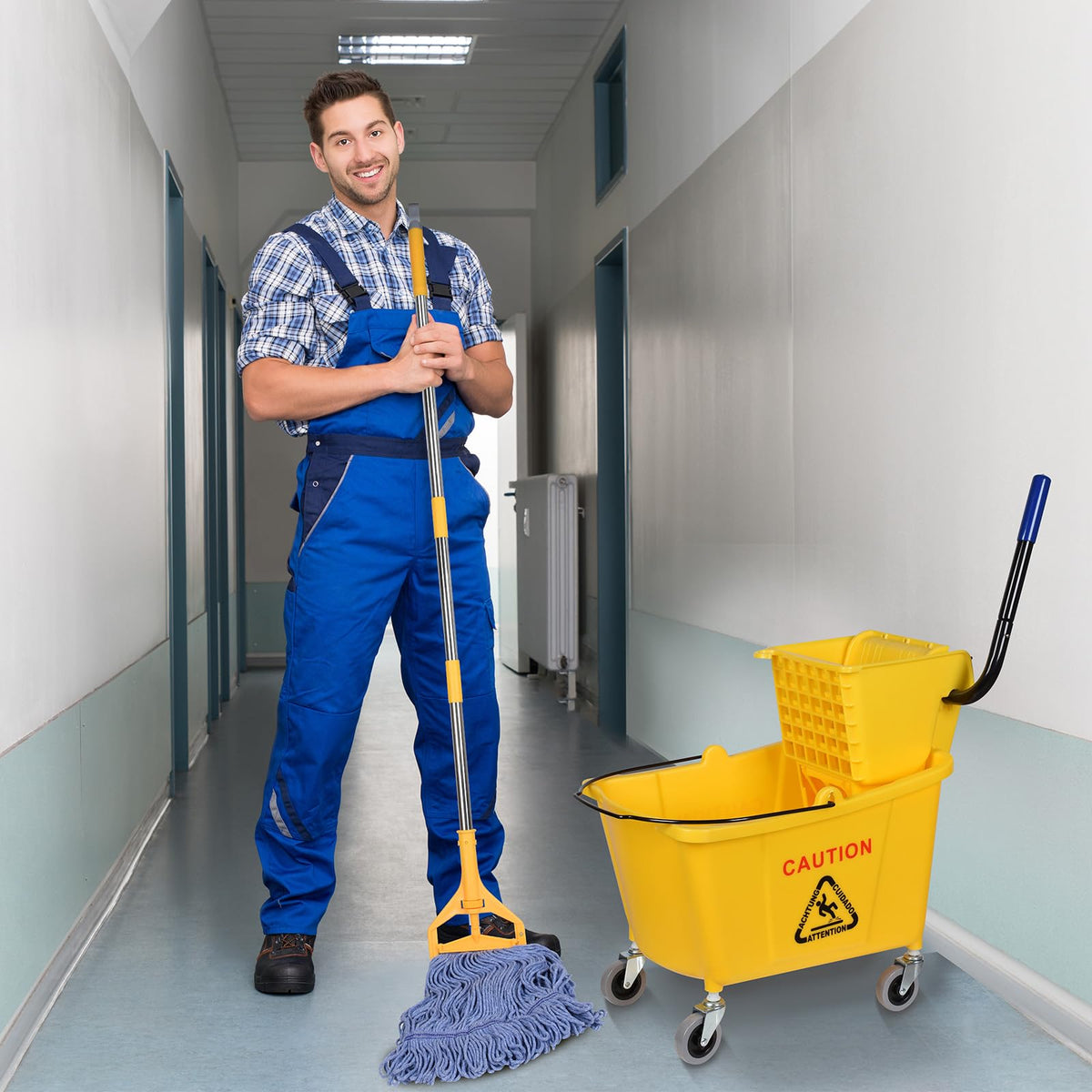 Commercial Mop Bucket on Wheels, 35-Quart J584337