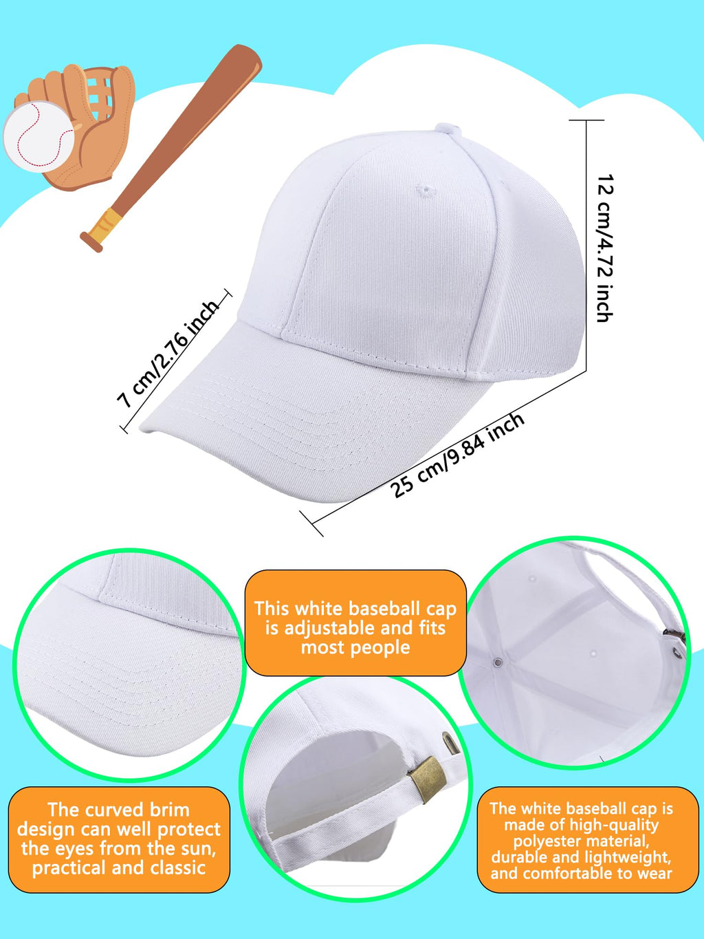 30 Pcs White Cotton Kids Baseball Cap N13964