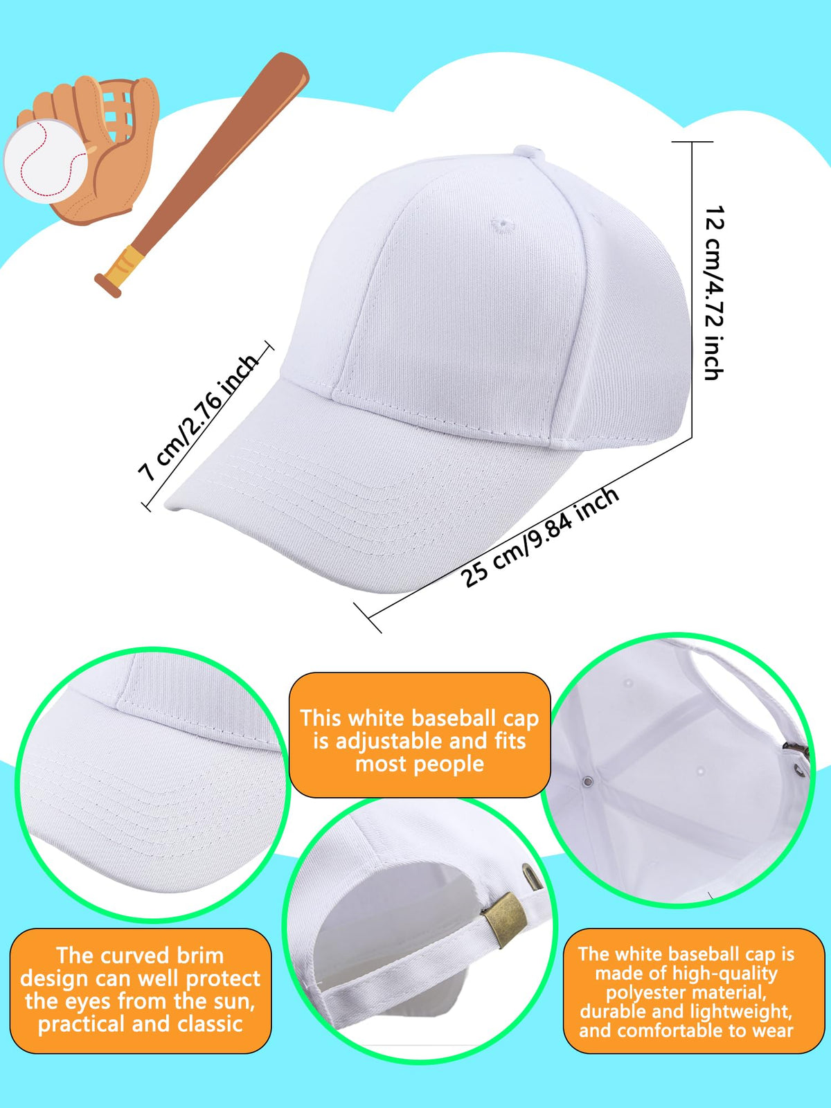 30 Pcs White Cotton Kids Baseball Cap N13964